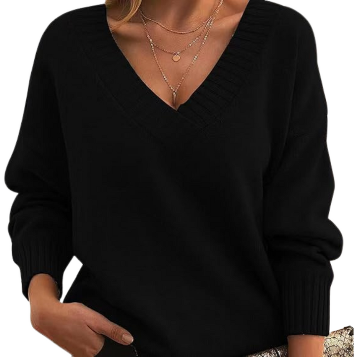 Blød V-hals strik sweater til damer. Afslappet pasform for ultimativ komfort, langærmet.