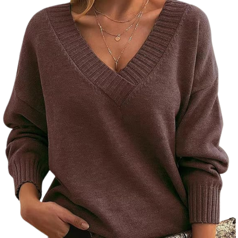 Moderne dame V-hals sweater. Afslappet pasform, perfekt til en komfortabel og chic kvindemode.