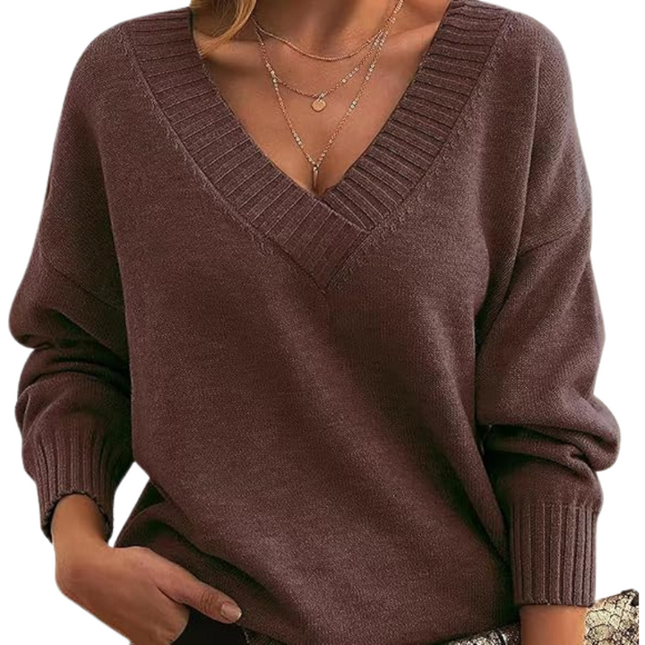 Moderne dame V-hals sweater. Afslappet pasform, perfekt til en komfortabel og chic kvindemode.