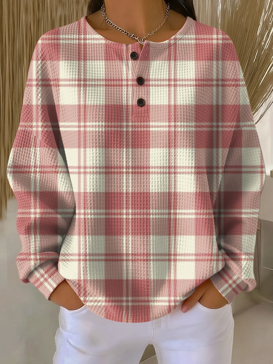 Dame vaffelstrik sweater i blød, varm strik for komfortabel efterårs- og vinterstil. Elegant og afslappet.