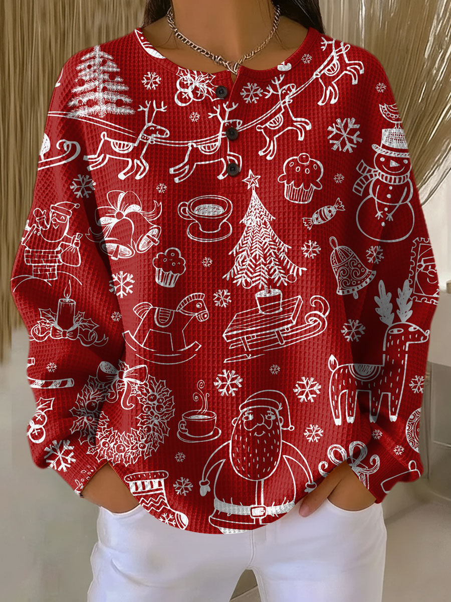 Dame vaffelstrikket sweater, nordisk luksus for varme & hygge. Perfekt til efterår & vinter, komfortabel & afslappet.