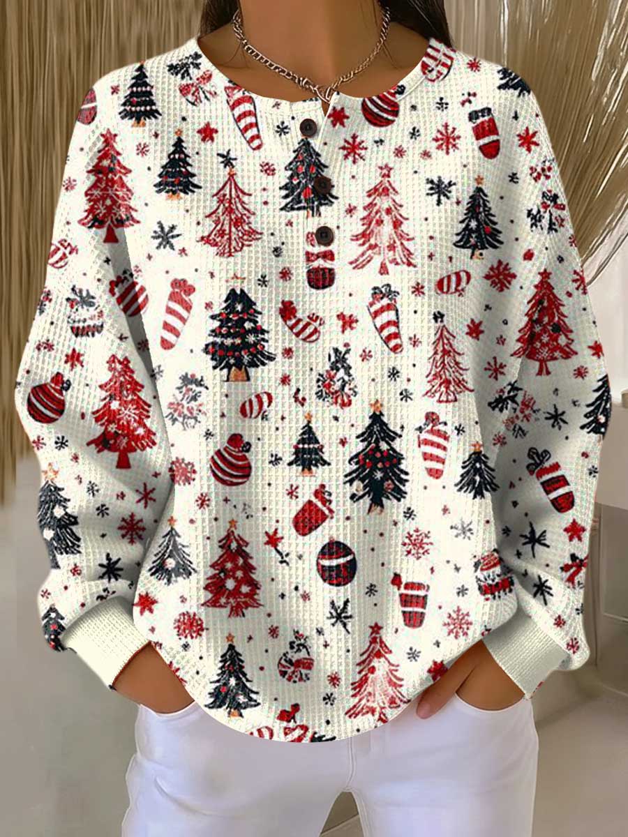 Dame varm vaffelstrikket sweater. Blød og komfortabel strik til kølige efterårs- og vinterdage.