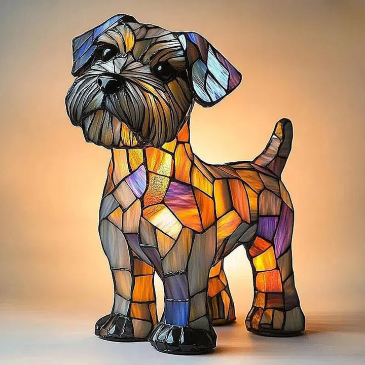 Dekorativ Fido terrier hundelampe, USB & batteridrevet LED-lampe. Ideel indendørs bordlampe i harpiks til hygge.