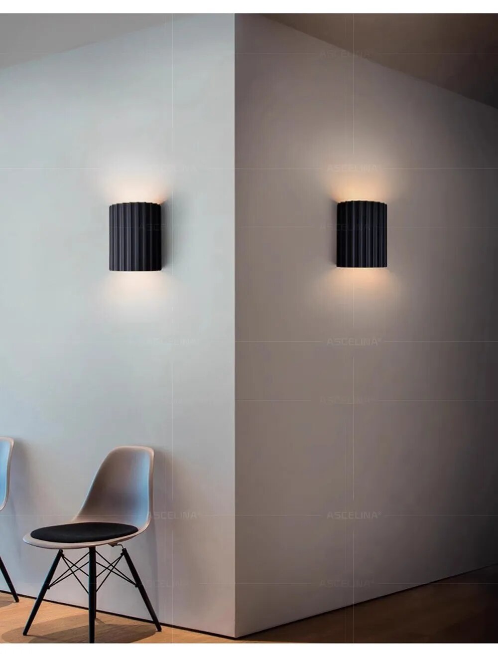 Nærbillede af dekorativ harpiks væglampe. Fremhæver unikt materiale og moderne design for stilfuld belysning.