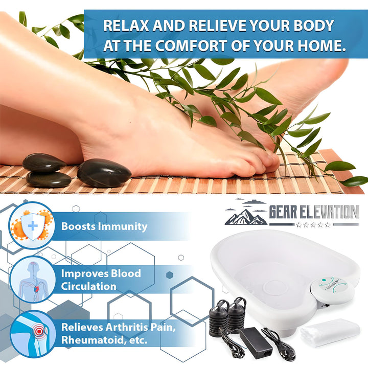 Vand i detox fodspa under ionbehandling. Visualiser kropsudrensning og sundhed med denne effektive hjemmespa.