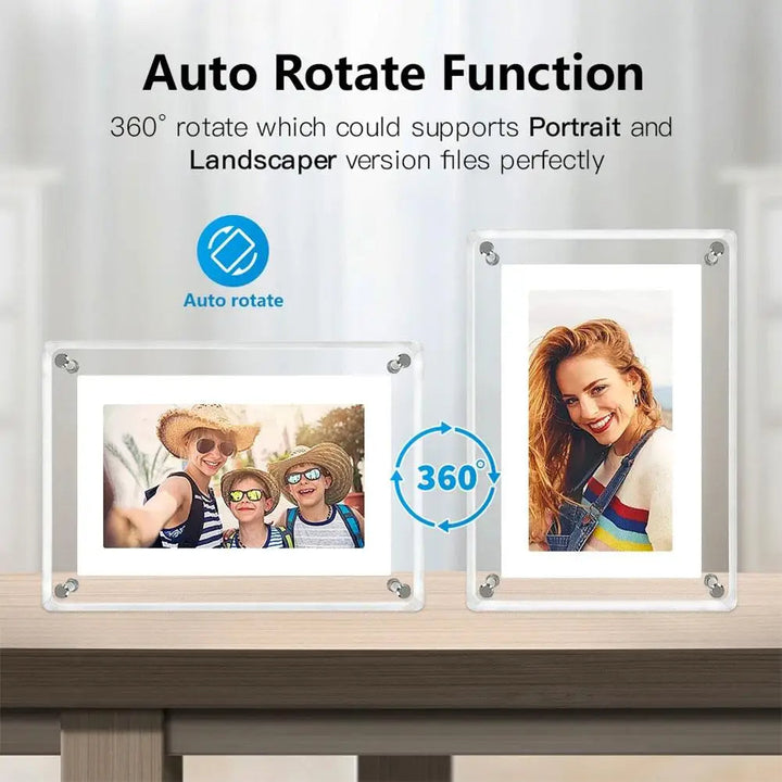 Moderne digital fotoramme, der elegant fremviser billeder og videoer i dit hjem.