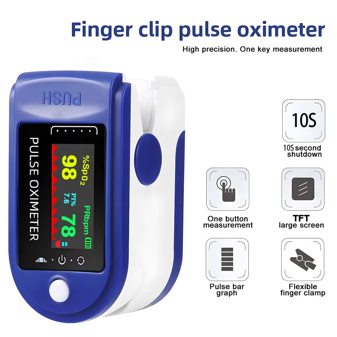 Digitalt finger pulsoximeter til måling af iltmætning (SpO2) og puls. Nem overvågning.