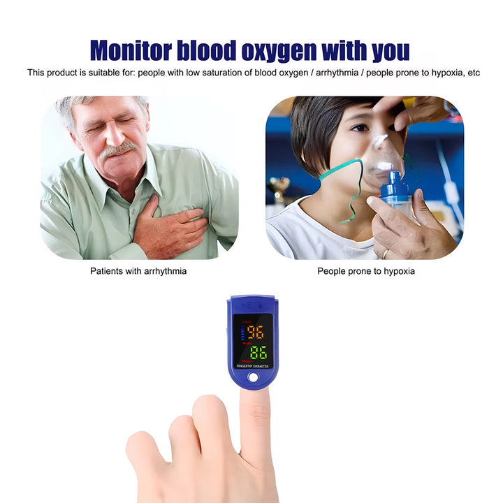 Finger pulsoximeter for nøjagtig måling af iltmætning og puls. Bærbart design til fitness.