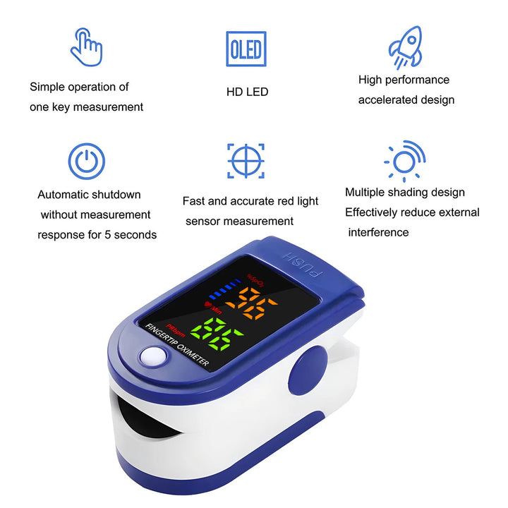 Digitalt pulsoximeter, essentielt for overvågning af SpO2 og puls. Til hjemmebrug og velvære.