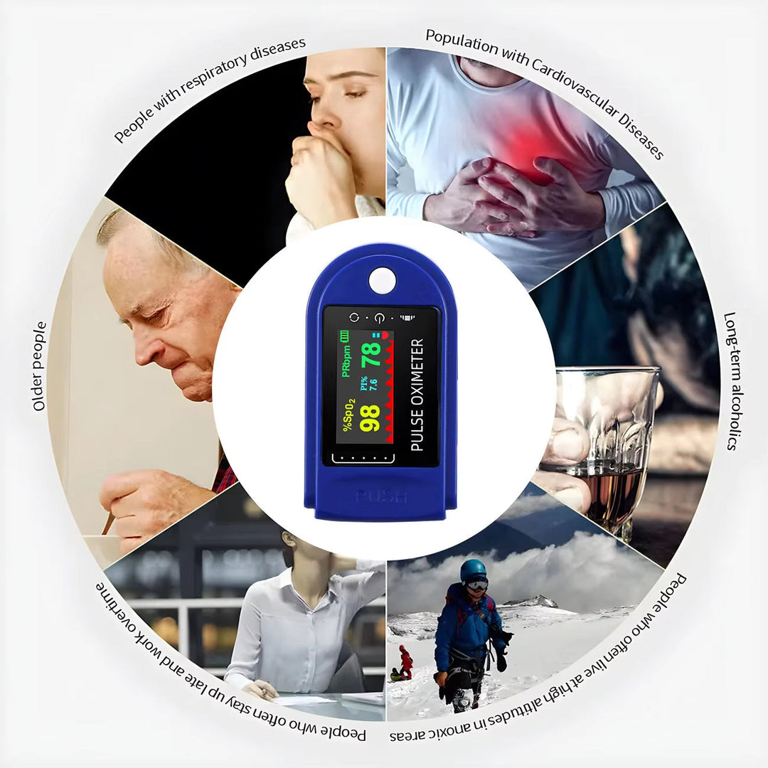 Digitalt pulsoximeter for effektiv sundhedsovervågning. Måler iltmætning og puls på farten.