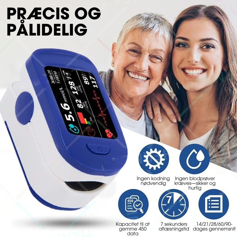 Bærbart pulsoximeter til fitness og overvågning af iltmætning og puls. Digital skærm.