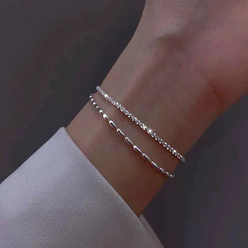 Dobbelt sølv ankelkæde med elegante perler til kvinder.