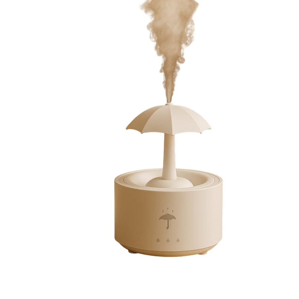 Elegant DropAura paraplydiffusor & luftfugter. USB-drevet med roterende vanddråber og stemningslys til aromaterapi.