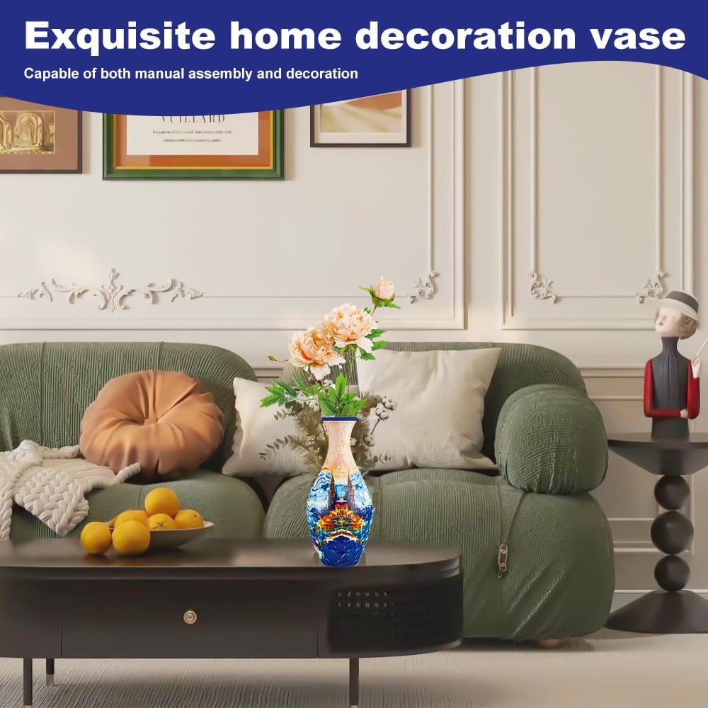 Kreativ DIY 3D puslespil vase, unikt samlesæt til blomster.