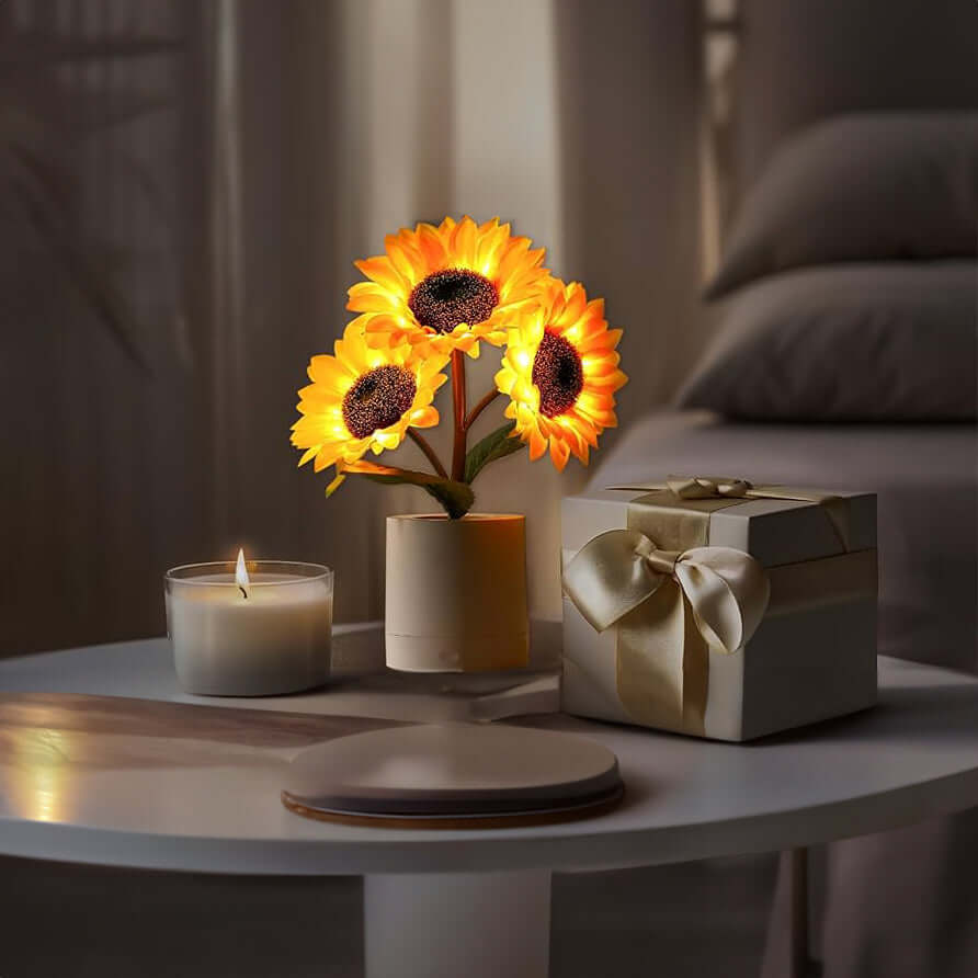 LED Solsikke Lampe - Batteridrevet Bordlampe