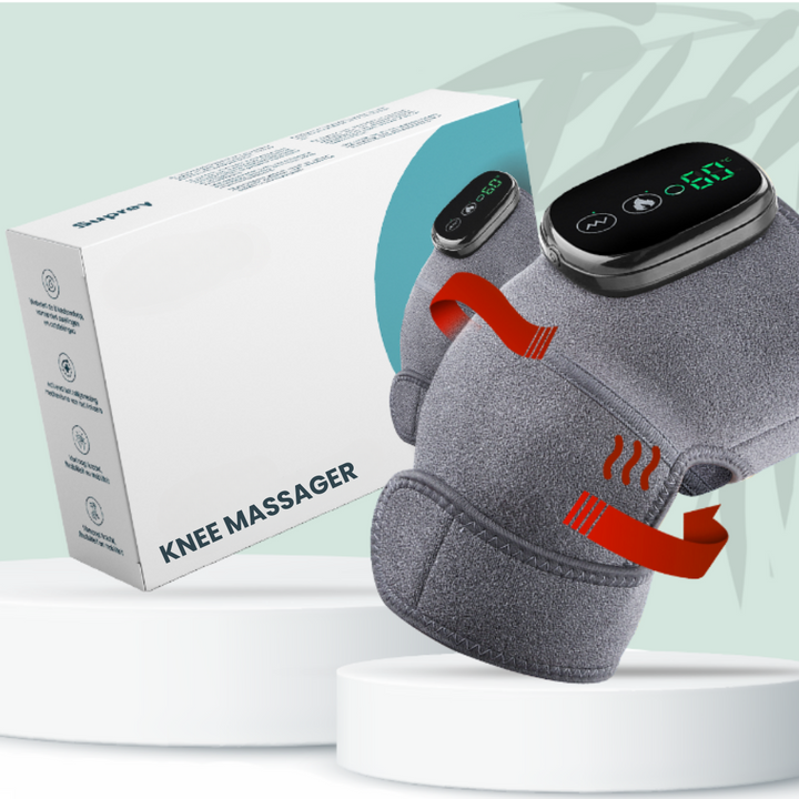 Effektiv knæstøtte med varme- og vibrationsterapi for hurtig knæsmertelindring & restitution af ledsmerter.