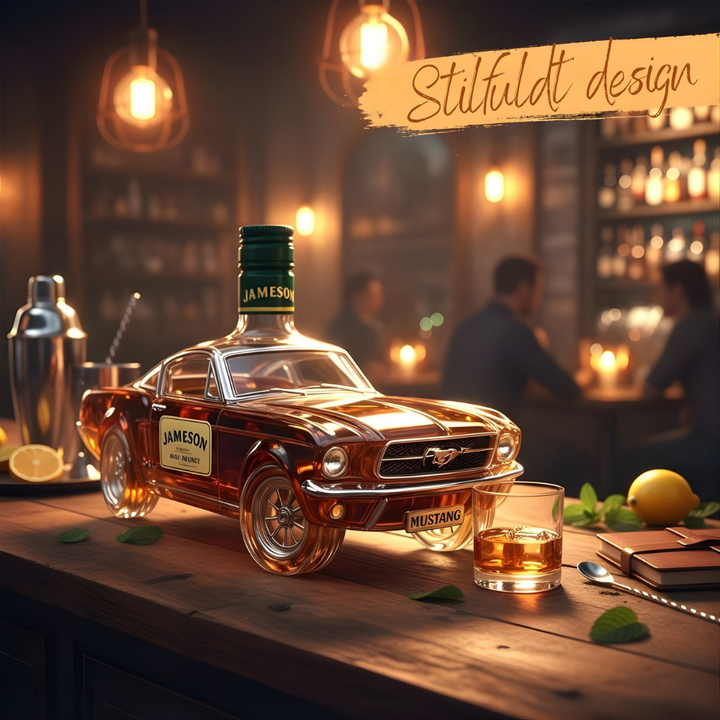 Eksklusiv whiskykaraffel i glas med ikonisk sportsvognsdesign. Perfekt dekanter til spiritus og barudstyr.