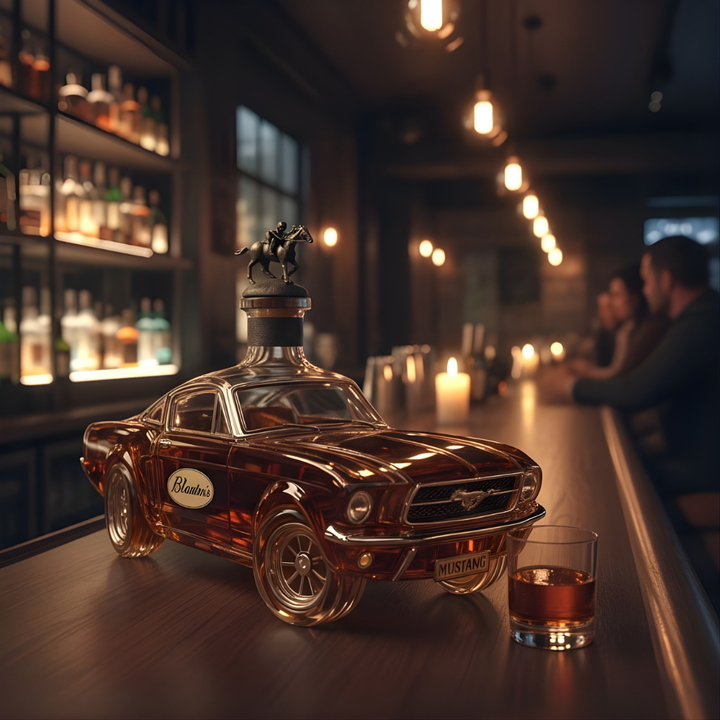 Whiskykaraffel med særpræget sportsvognsdesign. En smuk glas dekanter og unikt samlerobjekt.