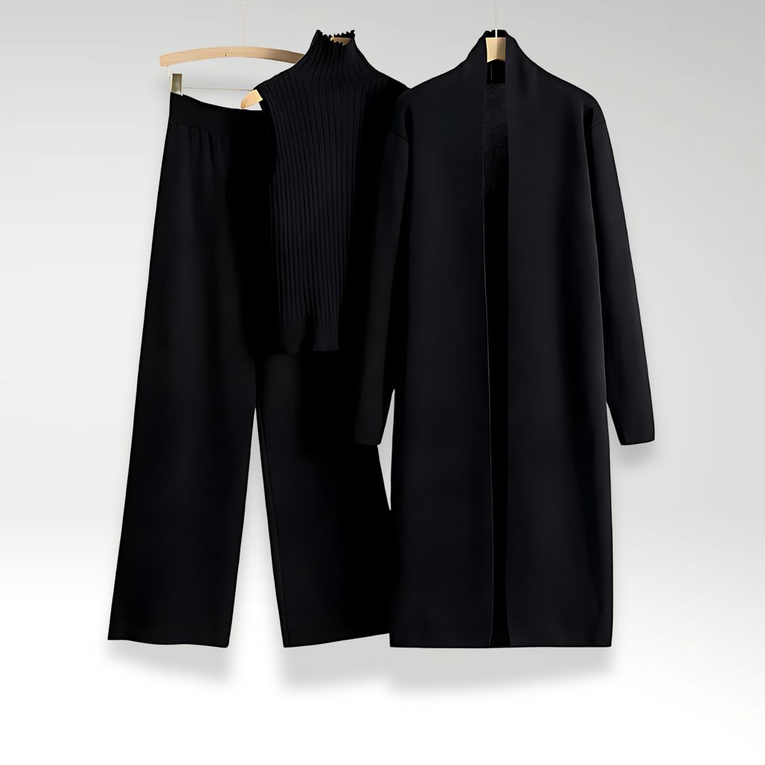 Tidløst 3-delt damesæt med blazer, stilfuld vest & velsiddende bukser. Skab et sofistikeret og professionelt udtryk.