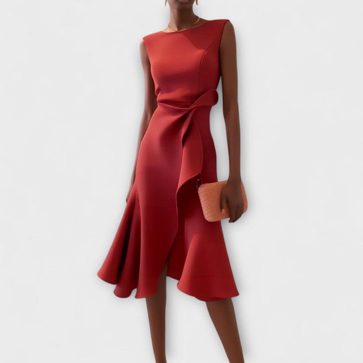 Elegant asymmetrisk midi kjole til kvinder, perfekt til sommerfester og formelle begivenheder.