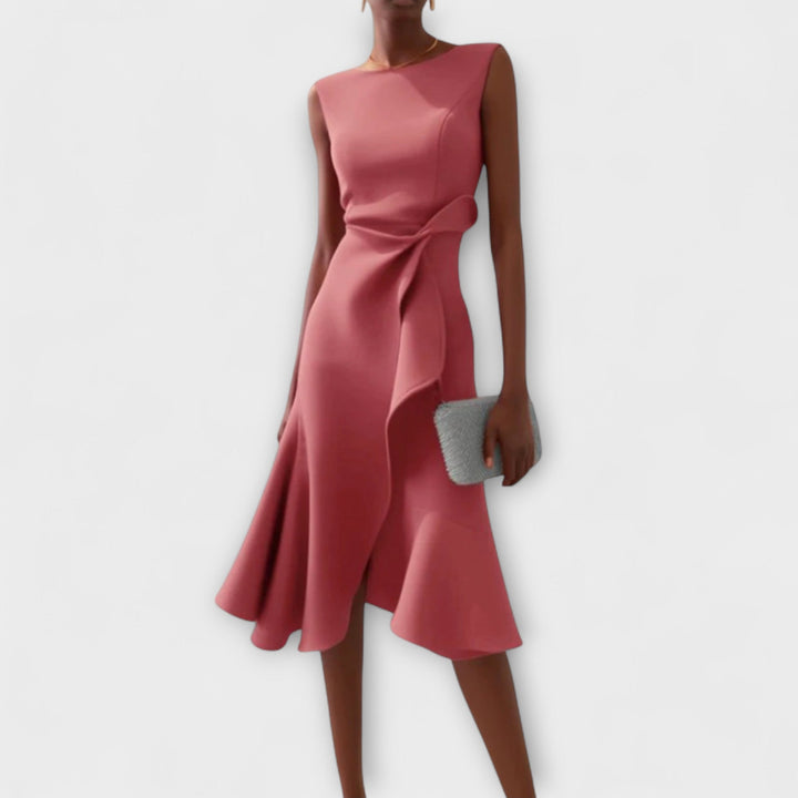 Ærmeløs, chic asymmetrisk midi kjole, alsidig til sommer, hverdag og elegante fester.