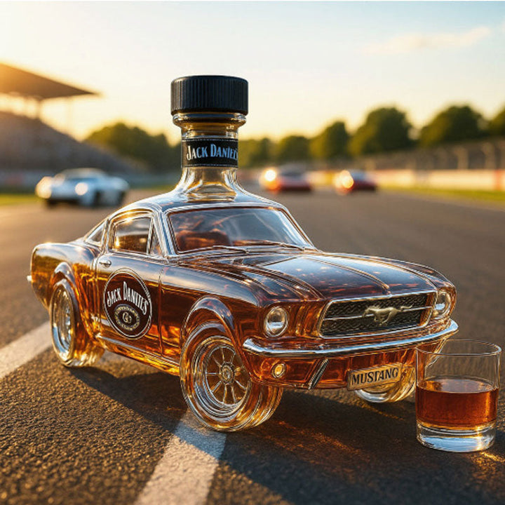 Eksklusiv bilformet decanter for whisky, et elegant statement piece til luksus hjemmebarer.