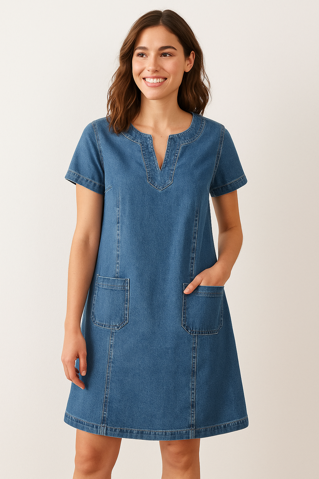 Elegant blå dame hverdagskjole i afslappet design. Perfekt til komfort og stilfuld mode i hverdagen.