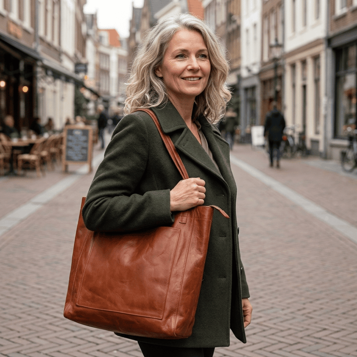 Elegant brun læder skuldertaske til kvinder, tidløs stil til hverdag og modebevidste. Perfekt tilbehør.