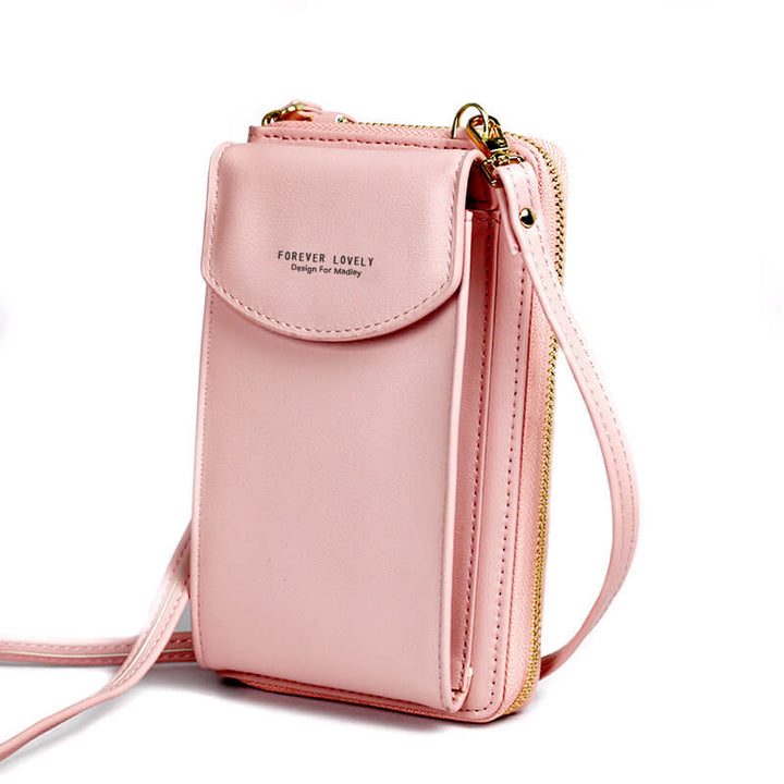 "Elegant crossbody taske i PU-læder med guldfarvede beslag og justerbar rem, ideel til hverdagsbrug og festlige lejligheder."
