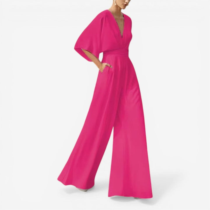 Kvinderes sommer jumpsuit med Daisy design, elegant V-hals og løs, komfortabel pasform.