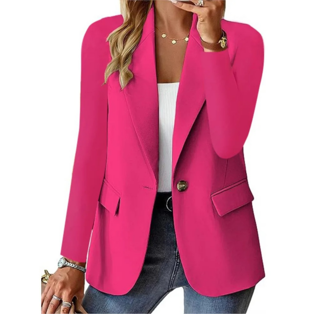 "Elegant dame blazer med slank silhuet og lommerem, tilgængelig i flere farver, perfekt til formelle og afslappede lejlighede