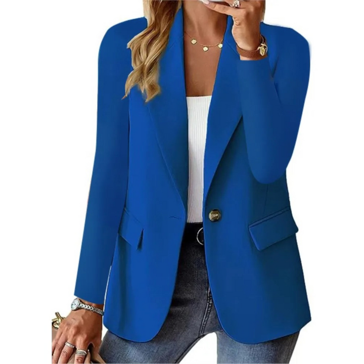 "Elegant dame blazer med slank silhuet og lommerem, tilgængelig i flere farver, perfekt til formelle og afslappede lejlighede
