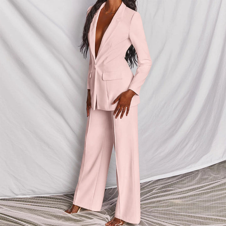 "Elegant dame blazer og bukser sæt, gult design. Perfekt til professionelt og formelt look. Komfortabel pasform."
