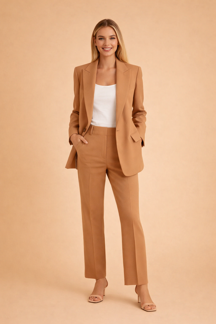 Komplet dame blazer sæt med bukser, skaber et smart og professionelt business look.