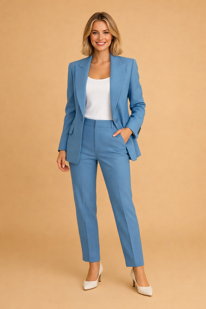 Moderne dame blazer sæt, elegant og komfortabelt, perfekt for den stilbevidste kvinde.