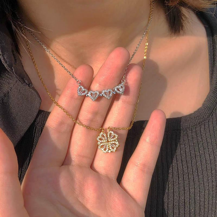 Håndlavet firkløver smykke, en elegant halskæde for kvinder i guld eller sølv. Bærer symbol på held.