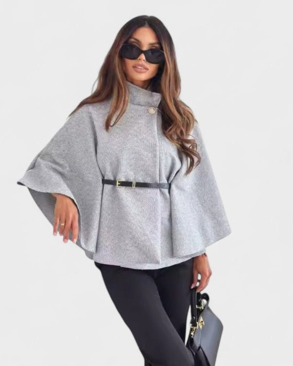 Elegant polyester damejakke til efteråret, med taljebælte og stilfuldt snit for kvinder.