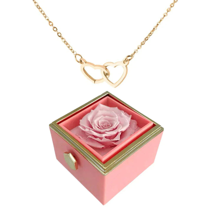 Romantisk kvindegave: Dame halskæde og rød rose i gaveæske med skjult skuffe. Perfekt til jubilæum & fødselsdag.