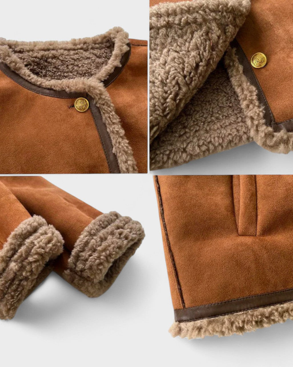Modebevidst lammeskindskåbe med knapper til damer, yderst varm og komfortabel til vinter.