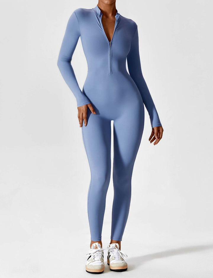 Langærmet dame jumpsuit med ståkrave, ideel som festtøj og elegant one-piece.