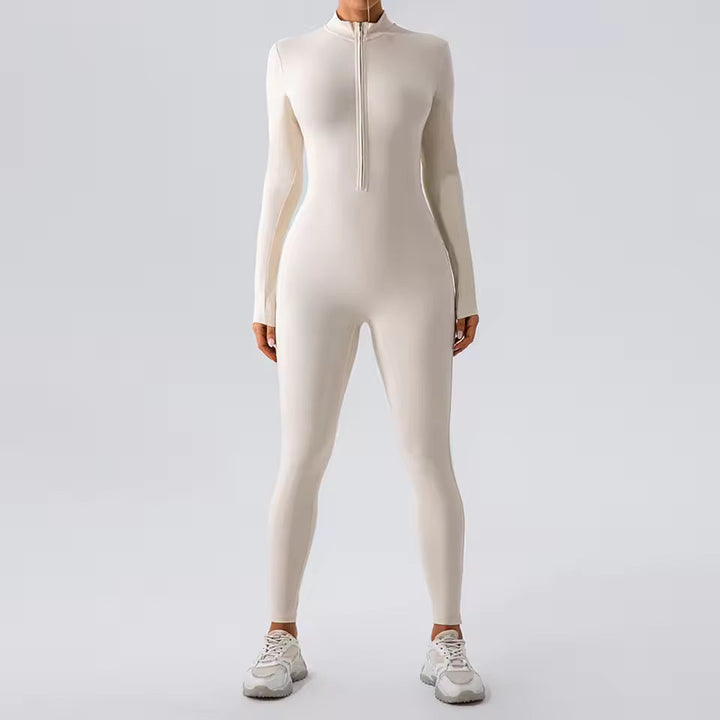 Feminin dame jumpsuit med ståkrave, fås lang- og kortærmet, for en alsidig og elegant garderobe.