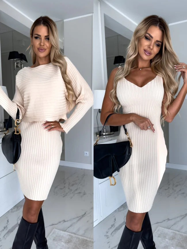 Komfortabelt damekjole og sweater sæt i moderne design. Ideel til en elegant og stilfuld hverdag.