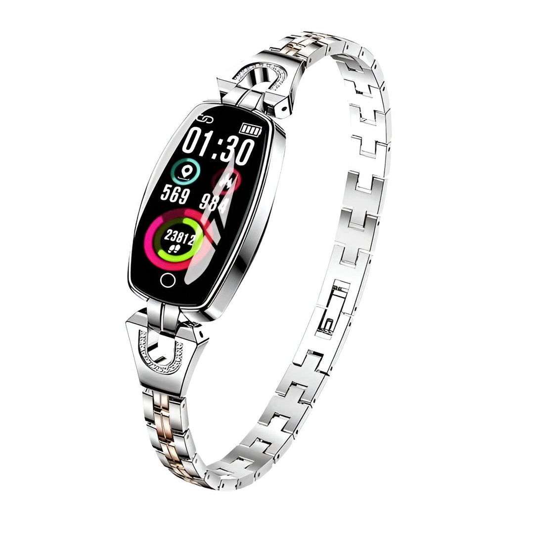 Dame fitness tracker med pulsmåler og blodtryk, designet for aktive kvinder.