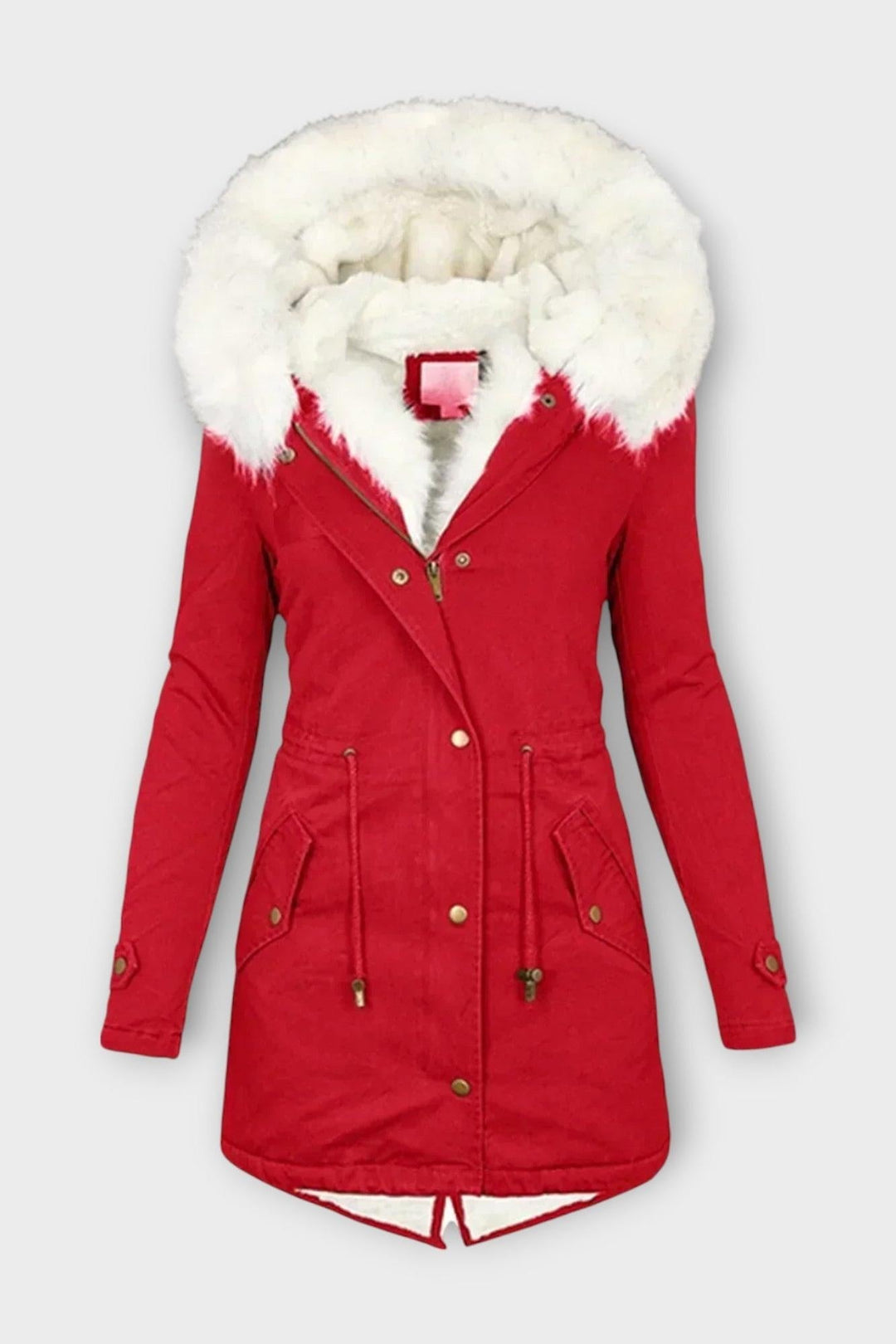 Lang dame vinterjakke i faux fur, Aisha, elegant og trendy vintermode.