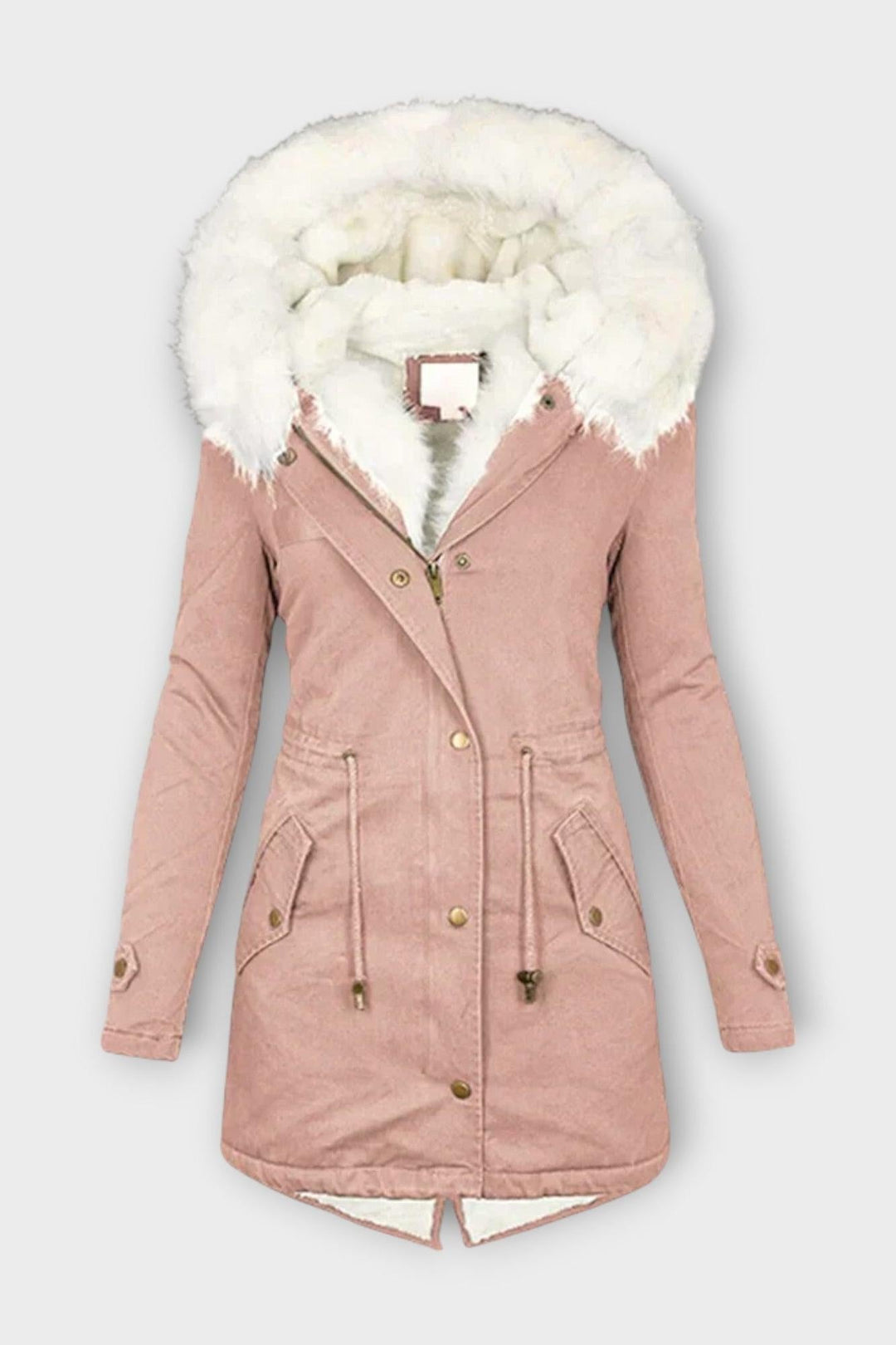 Damejakke Aisha, en elegant og varm faux fur kåbe, perfekt overtøj til vinter.