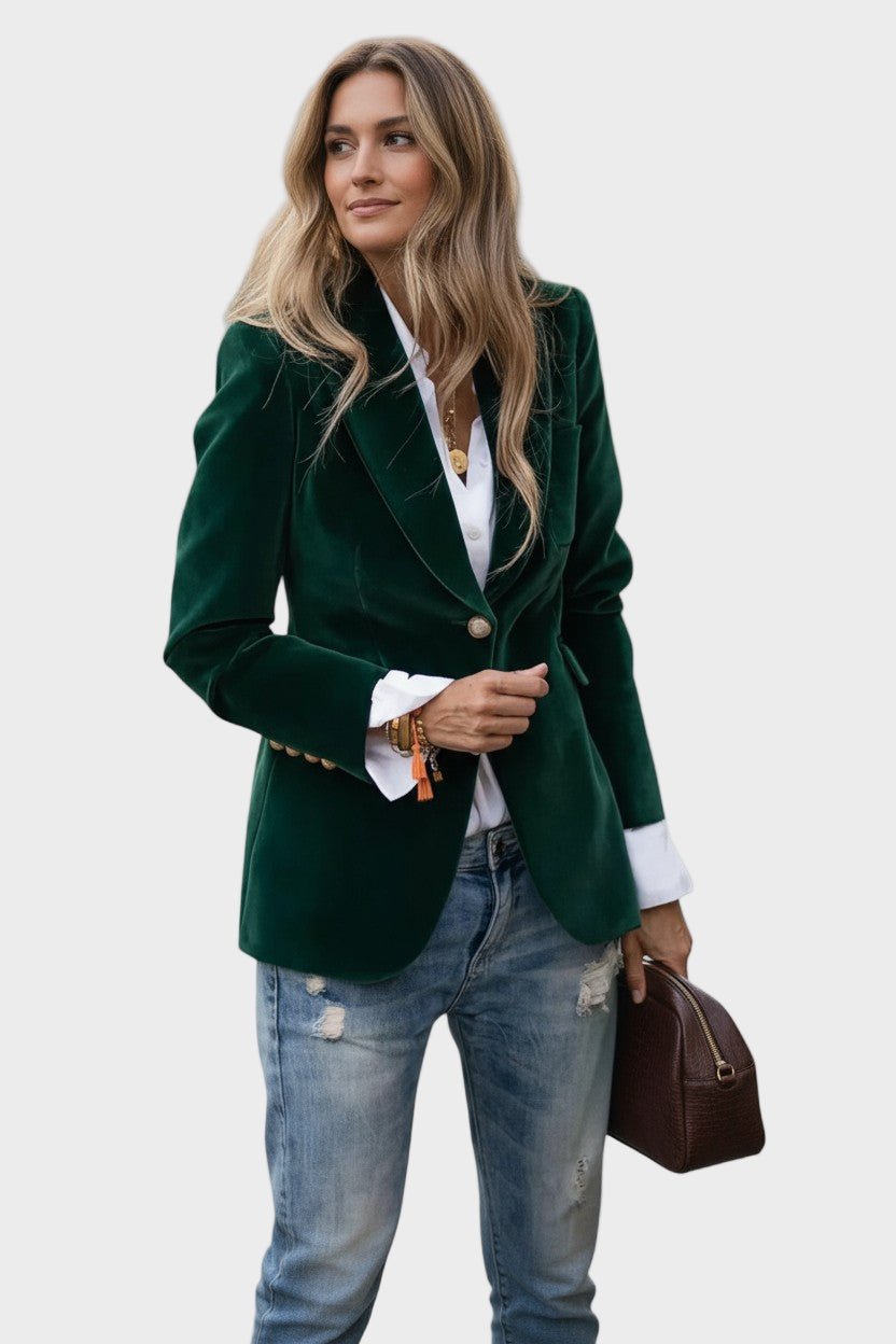 Skræddersyet dameblazer i elegant design, perfekt til professionelt og festligt brug, moderne kvinde.