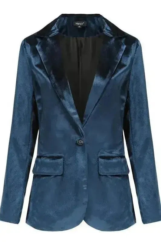 Blå dame blazer, figursyet og stilfuld. En alsidig business blazer eller smart hverdagsblazer til kvinder.