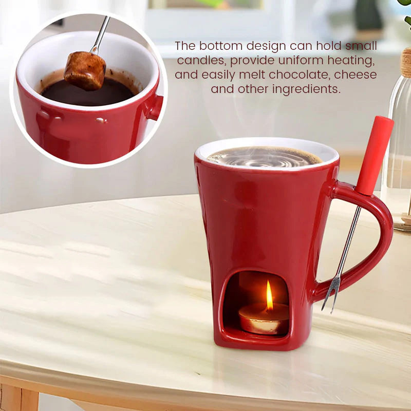 Keramik fonduekop til chokolade & ost; et must-have køkkenudstyr til hyggelige aftener.