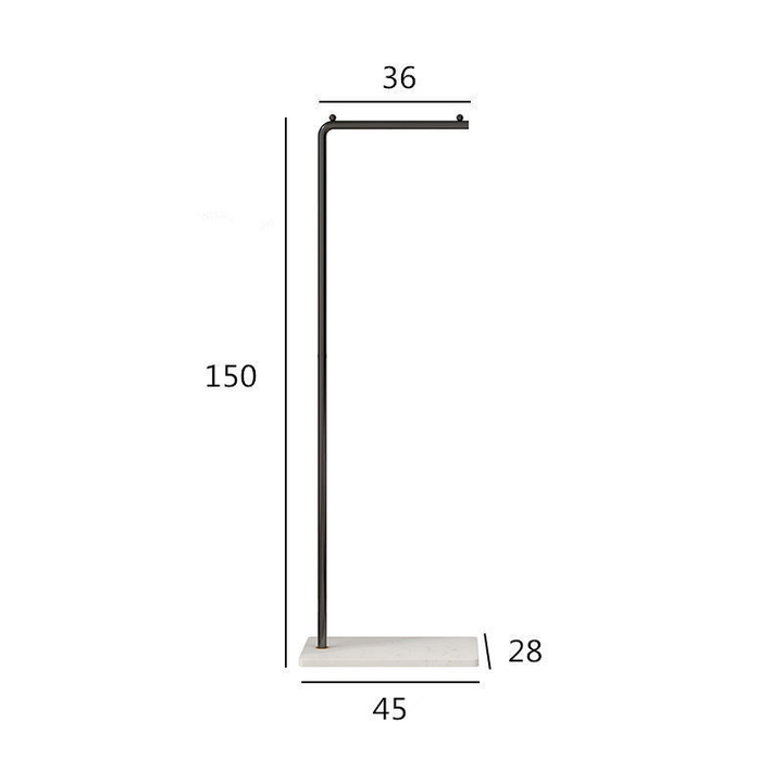 Stilfuldt garderobestativ til organiseret tøjopbevaring, robust marmorfod, elegant sort design, 150 cm.