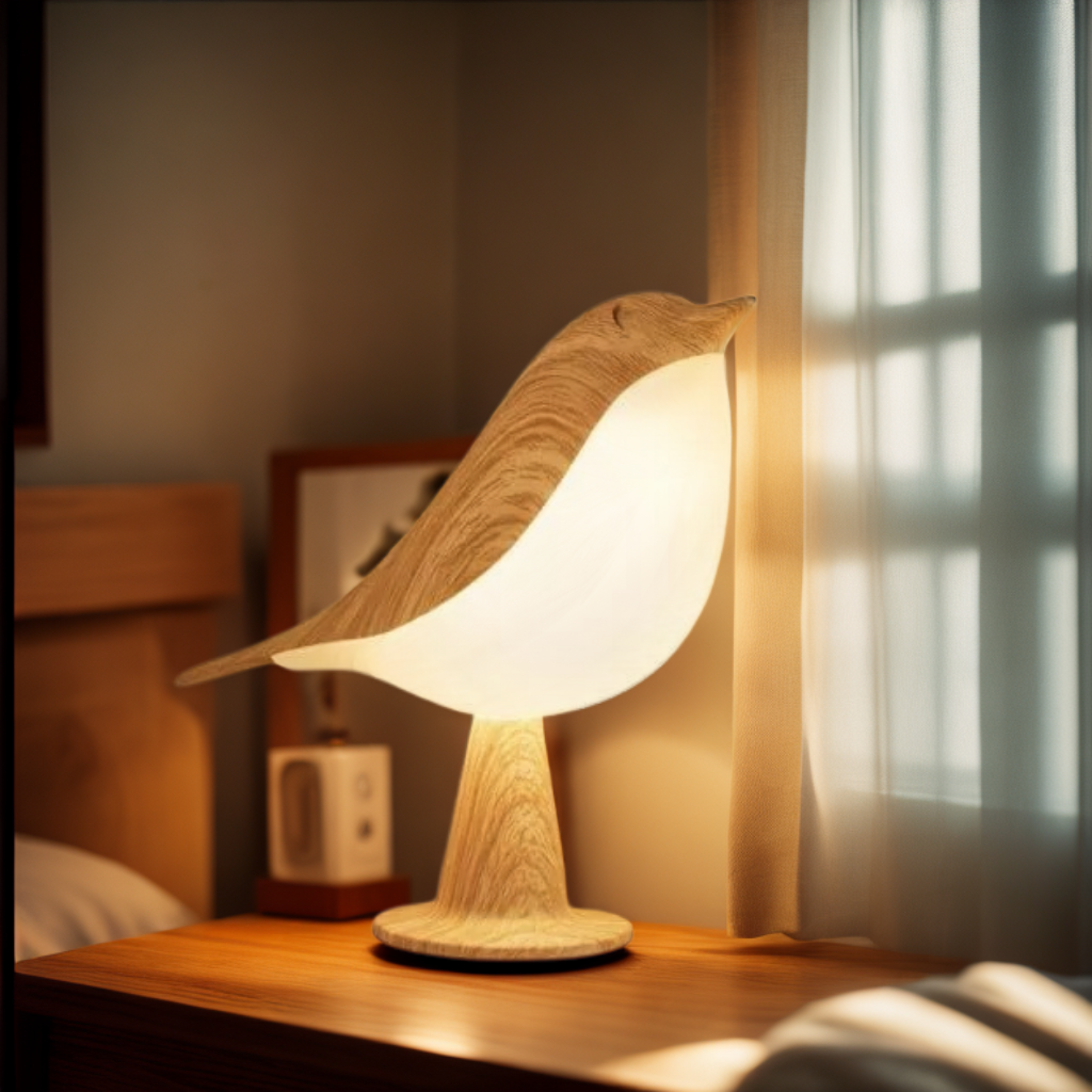 Trådløs bordlampe, fugledesign. Dæmpbar LED-funktion, elegant og hyggeskabende til indretning.